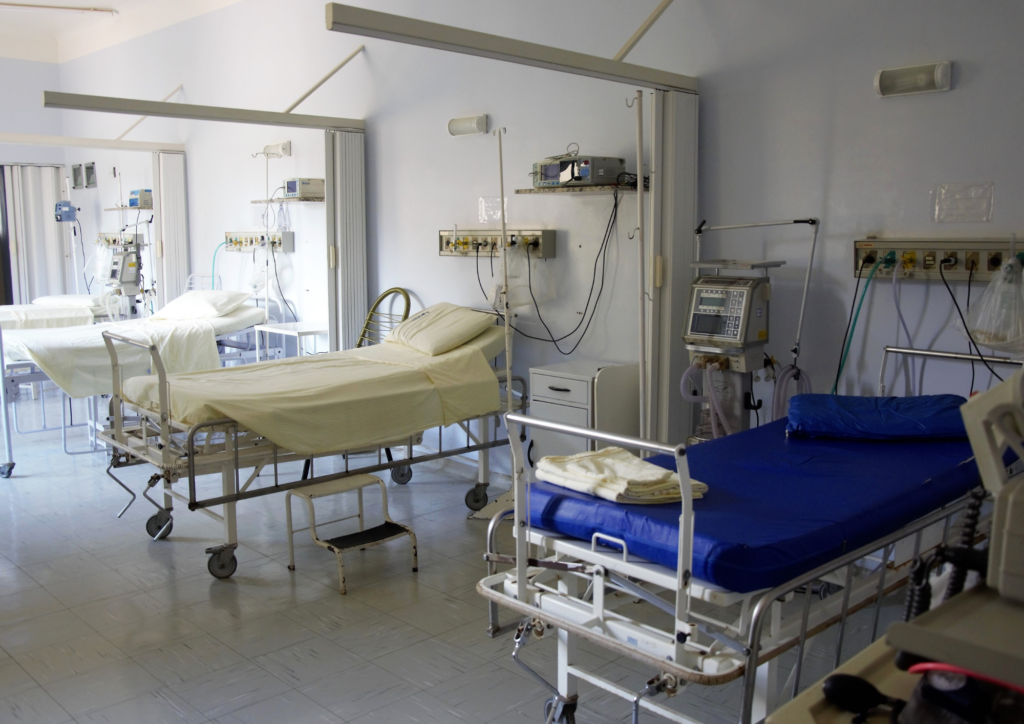 Empty beds in a hospital ward