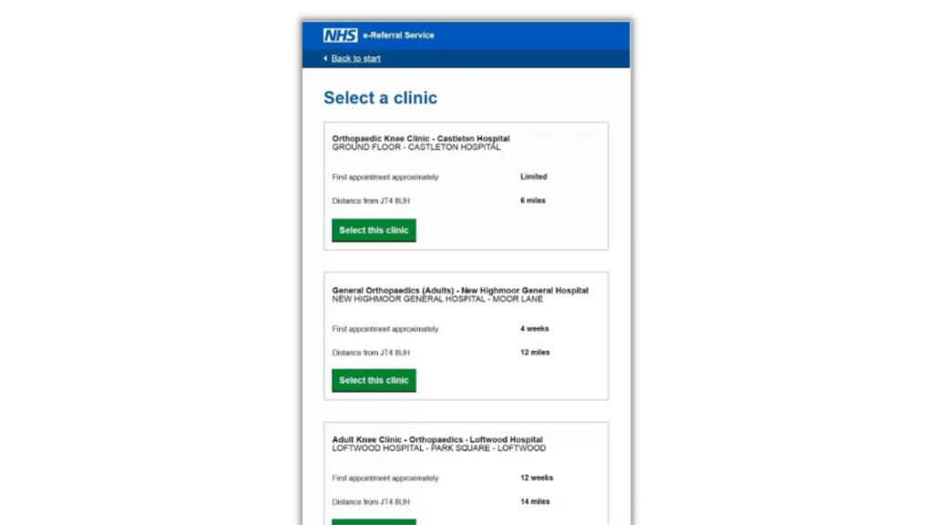 NHS eReferral service screengrab